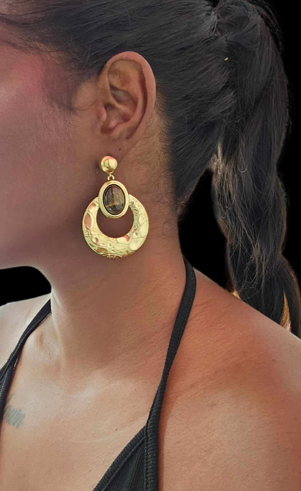 Boucles d'oreilles en pierre naturelle - Oeil de tigre