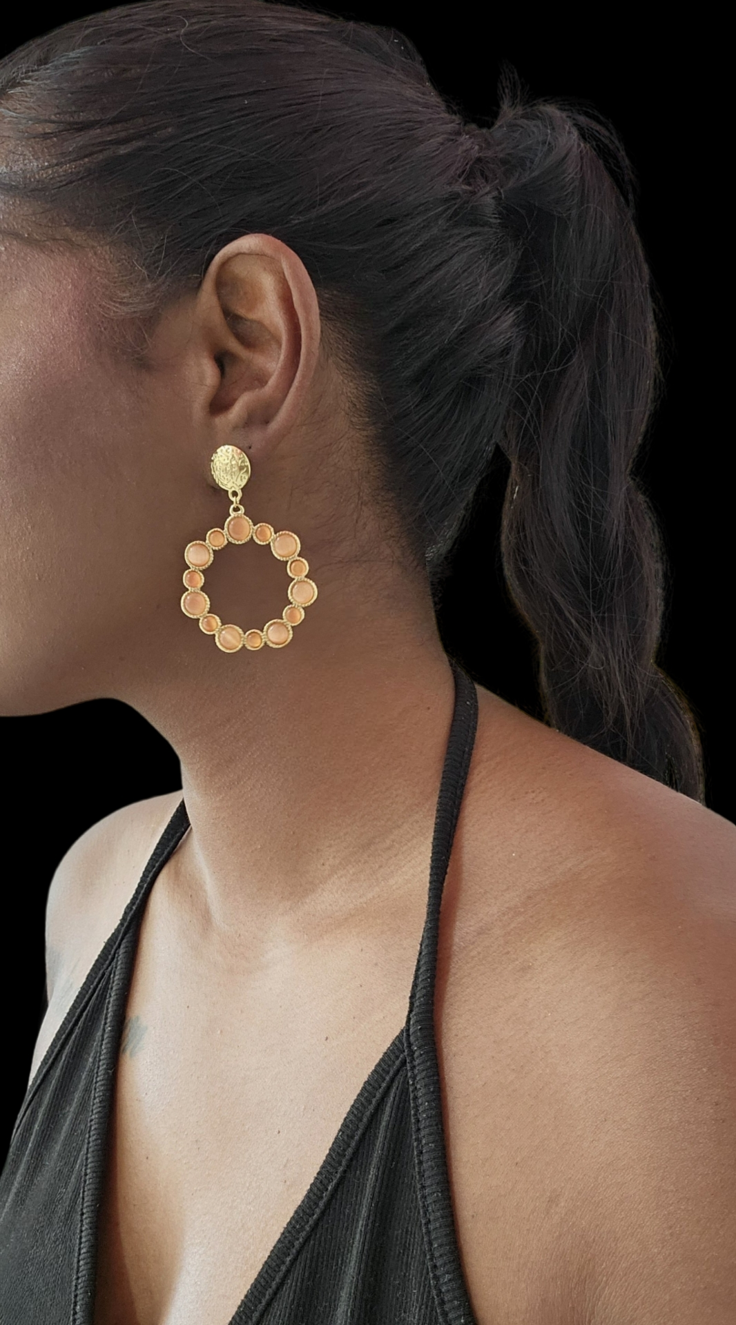 Boucles d'oreilles pierre naturelle opale et plaque or 18k