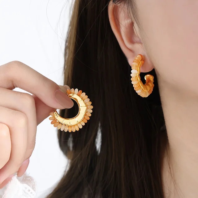 Boucle d'oreilles en AGATHE - plaqué or 18k