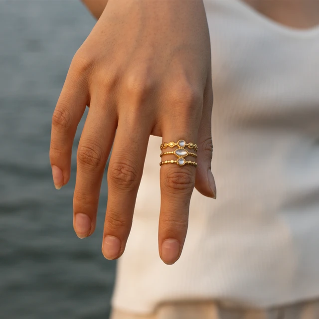 Bague en pierre naturelle VINTAGE Blanc