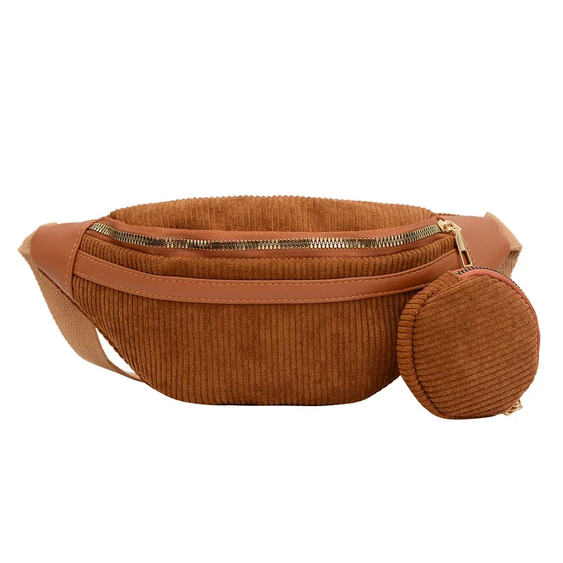 Sac banane côtelé marron