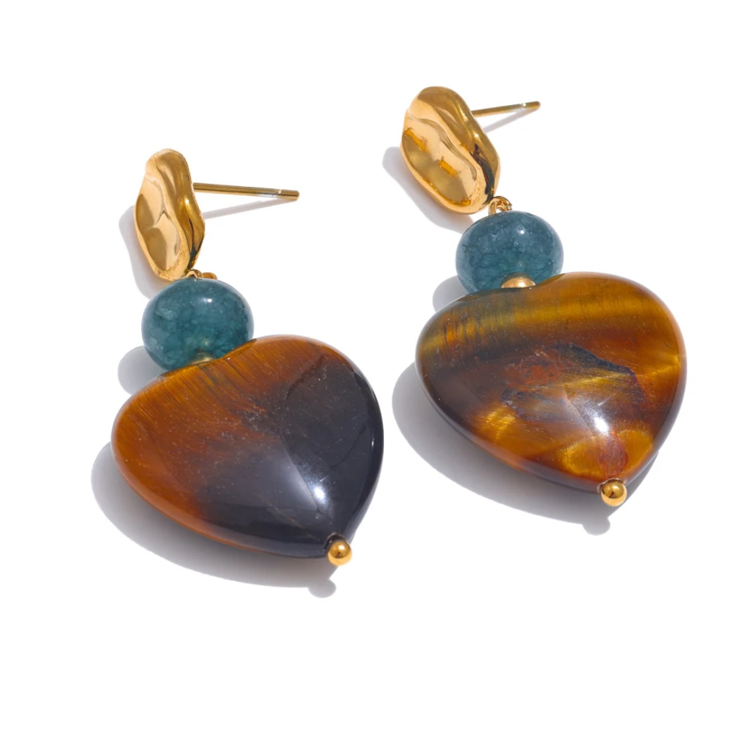Boucles d'oreilles Coeur/Pierre naturelle