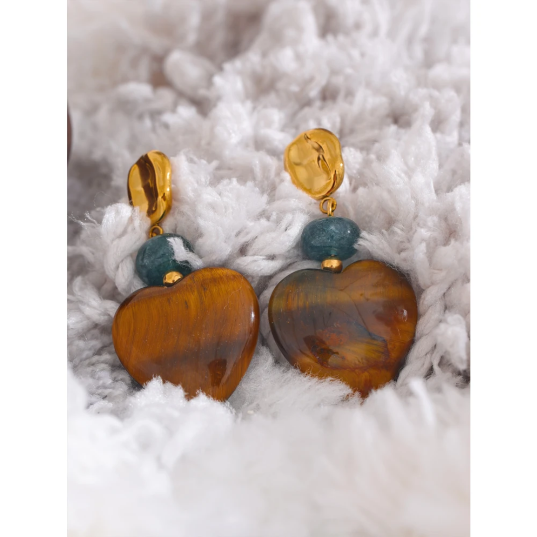Boucles d'oreilles Coeur/Pierre naturelle