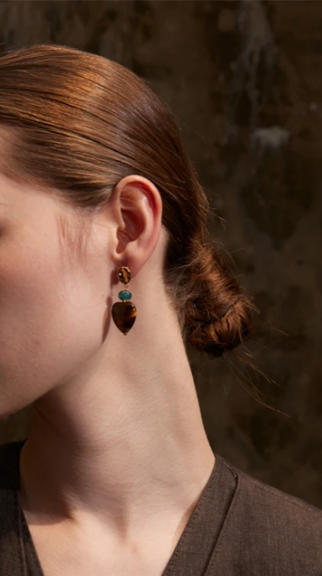 Boucles d'oreilles Coeur/Pierre naturelle
