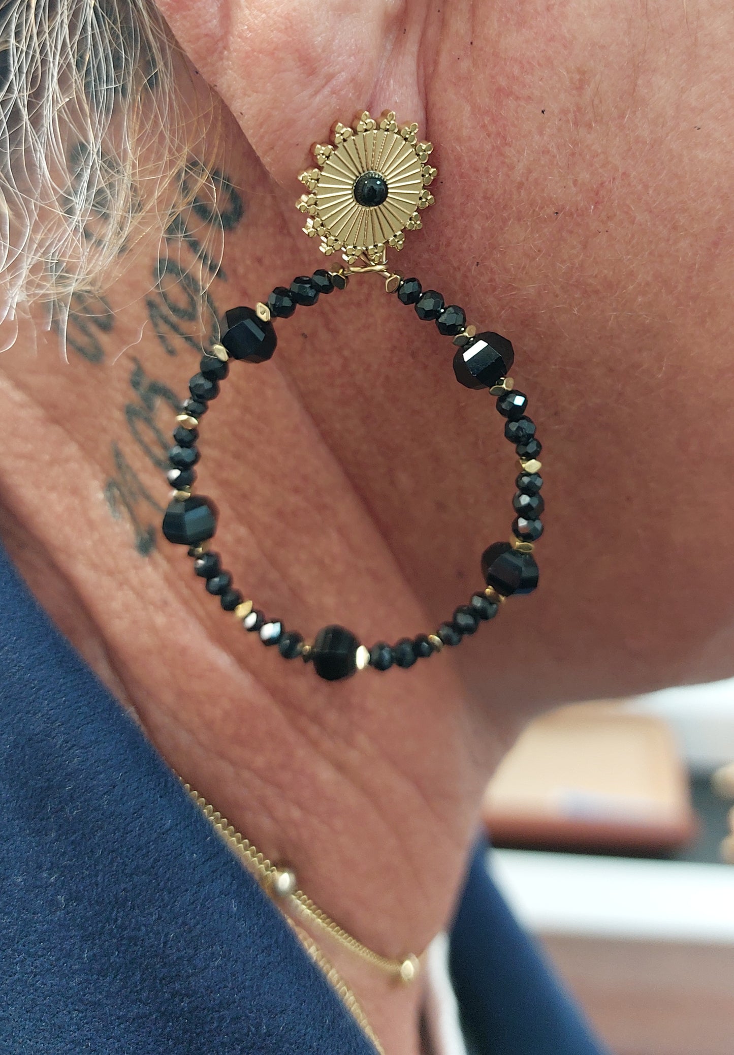 Boucle d'oreilles en TOURMALINE NOIRE - noir
