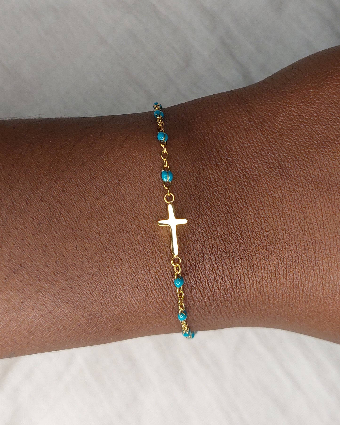 Bracelet Croix - Bleu turquoise