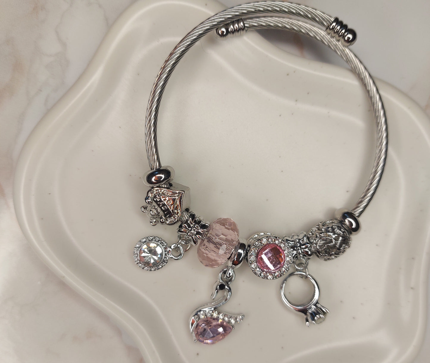 Bracelet charms silver & Pink