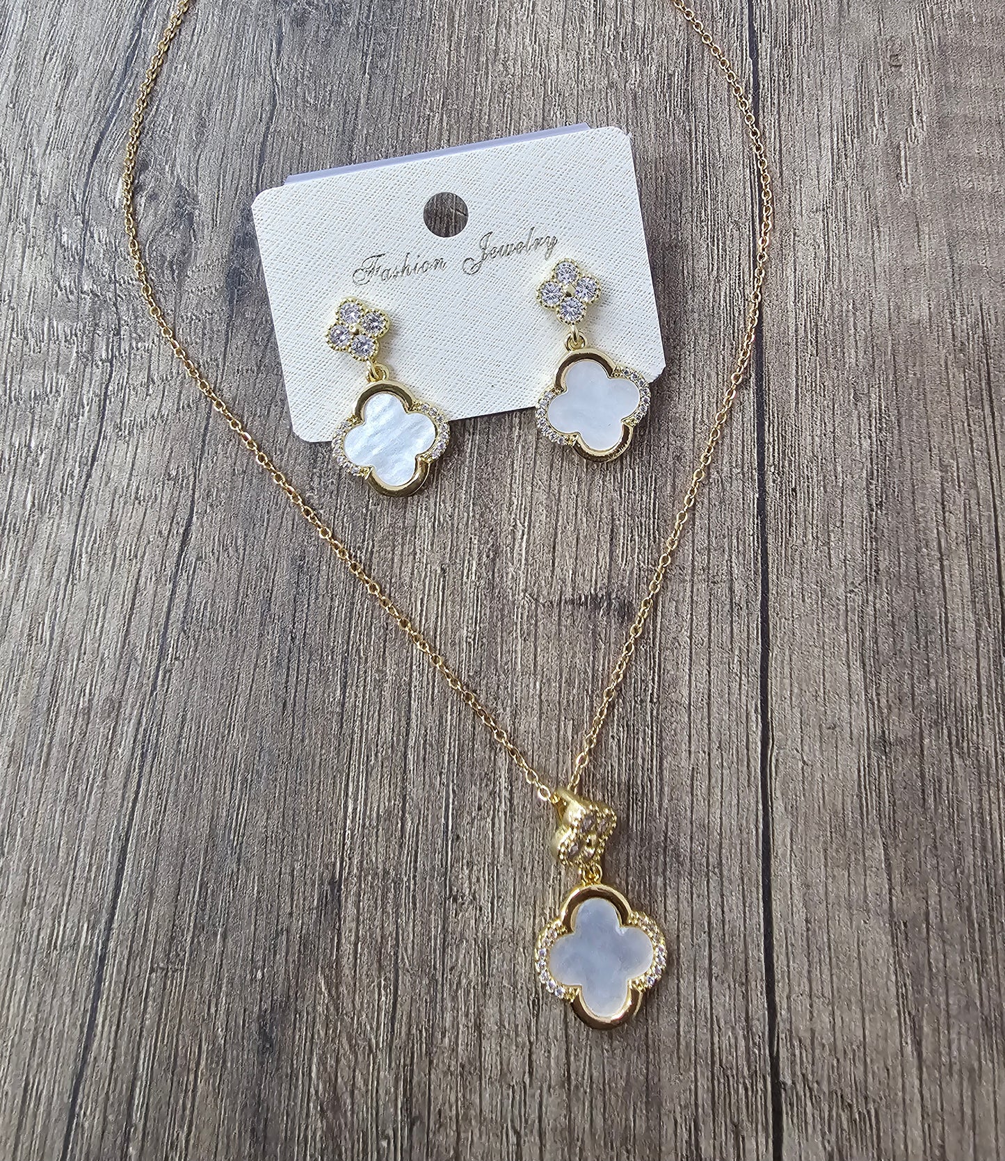 Parure trèfle Blanc strass