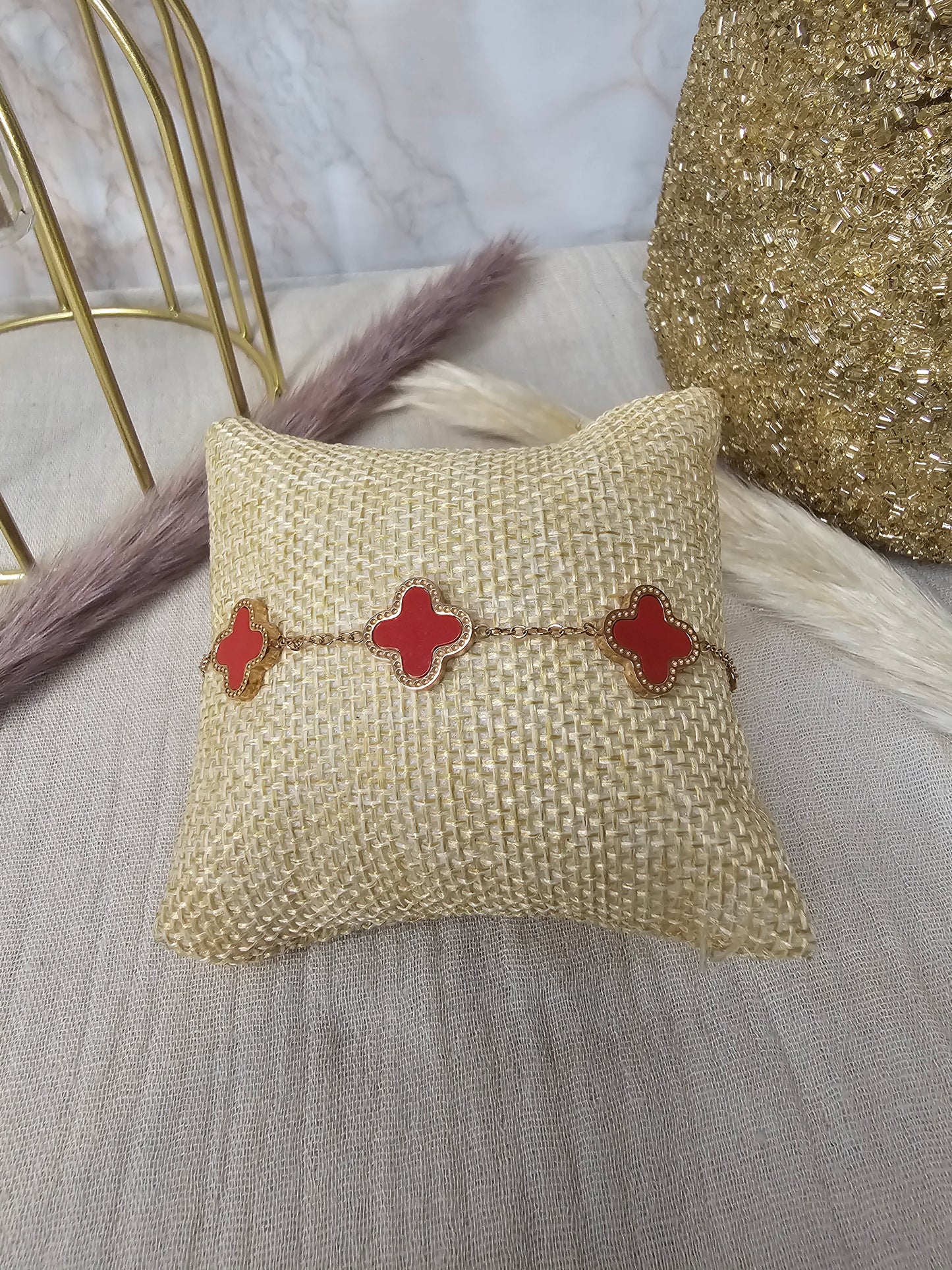 Bracelet trèfle rose gold et rouge