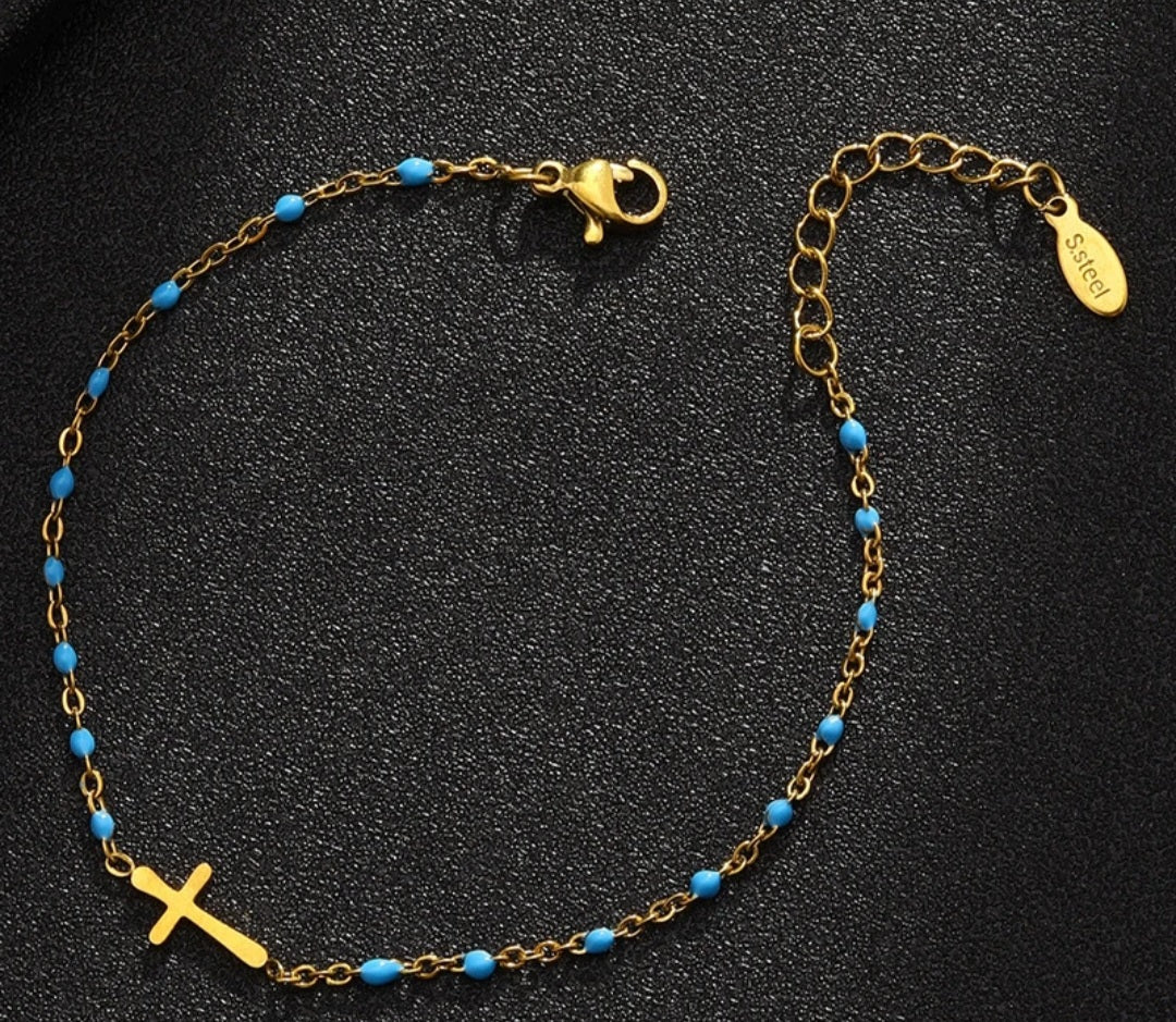 Bracelet Croix - Bleu turquoise