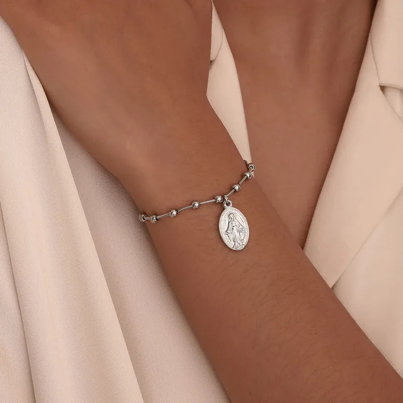 Bracelet médaille Vierge Miraculeuse - Argenté