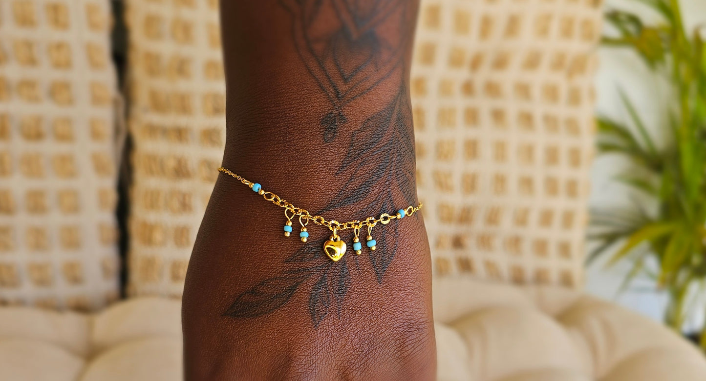 BRACELET BOHEME COEUR ET PERLE BLEU
