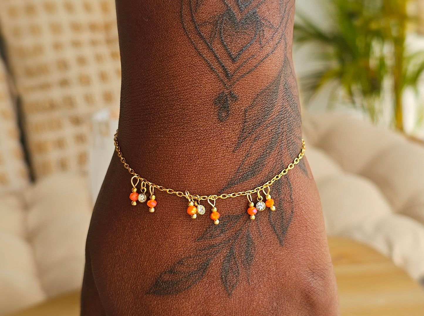 BRACELET BOHEME ORANGE ET STRASS