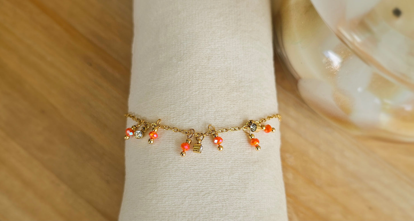 BRACELET BOHEME ORANGE ET STRASS