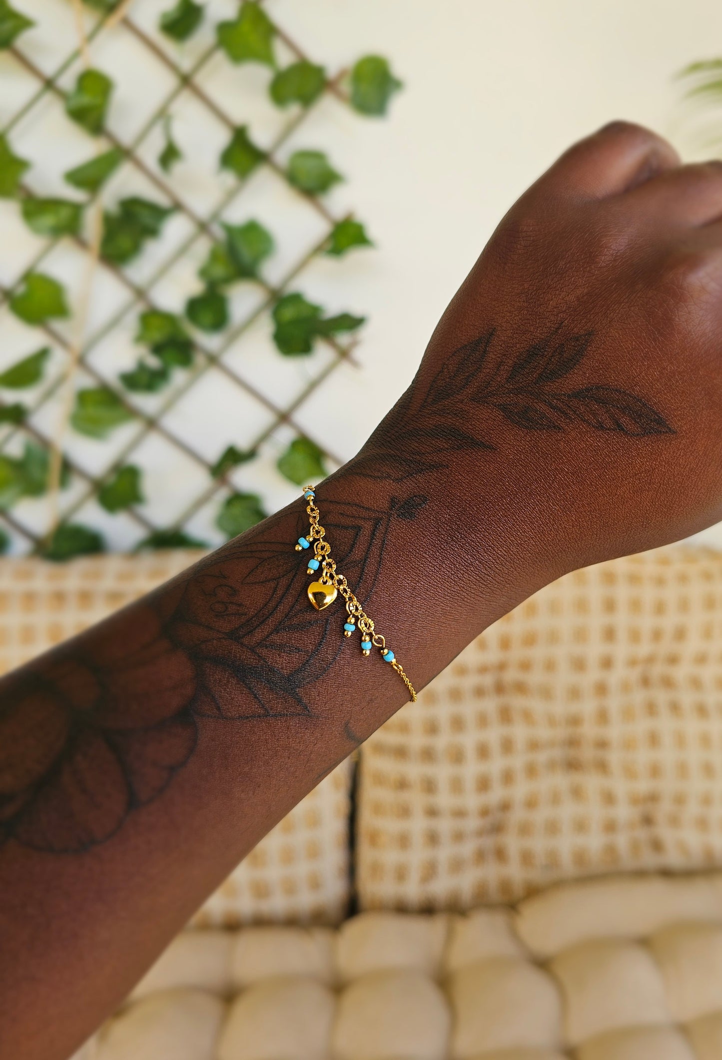 BRACELET BOHEME COEUR ET PERLE BLEU