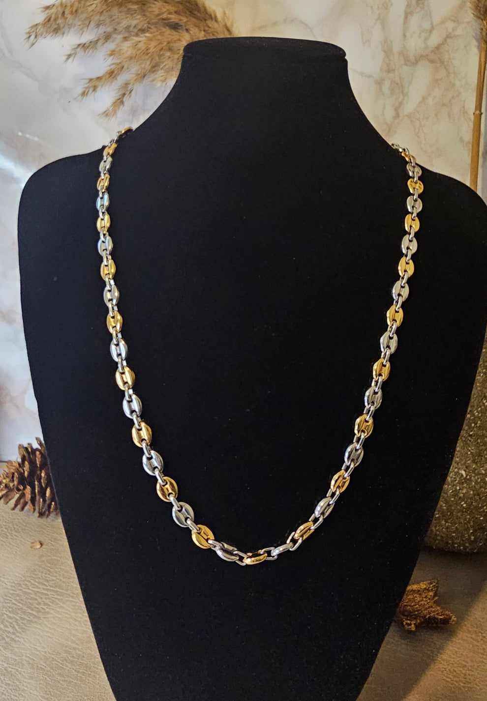 Collier graine de café bicolore