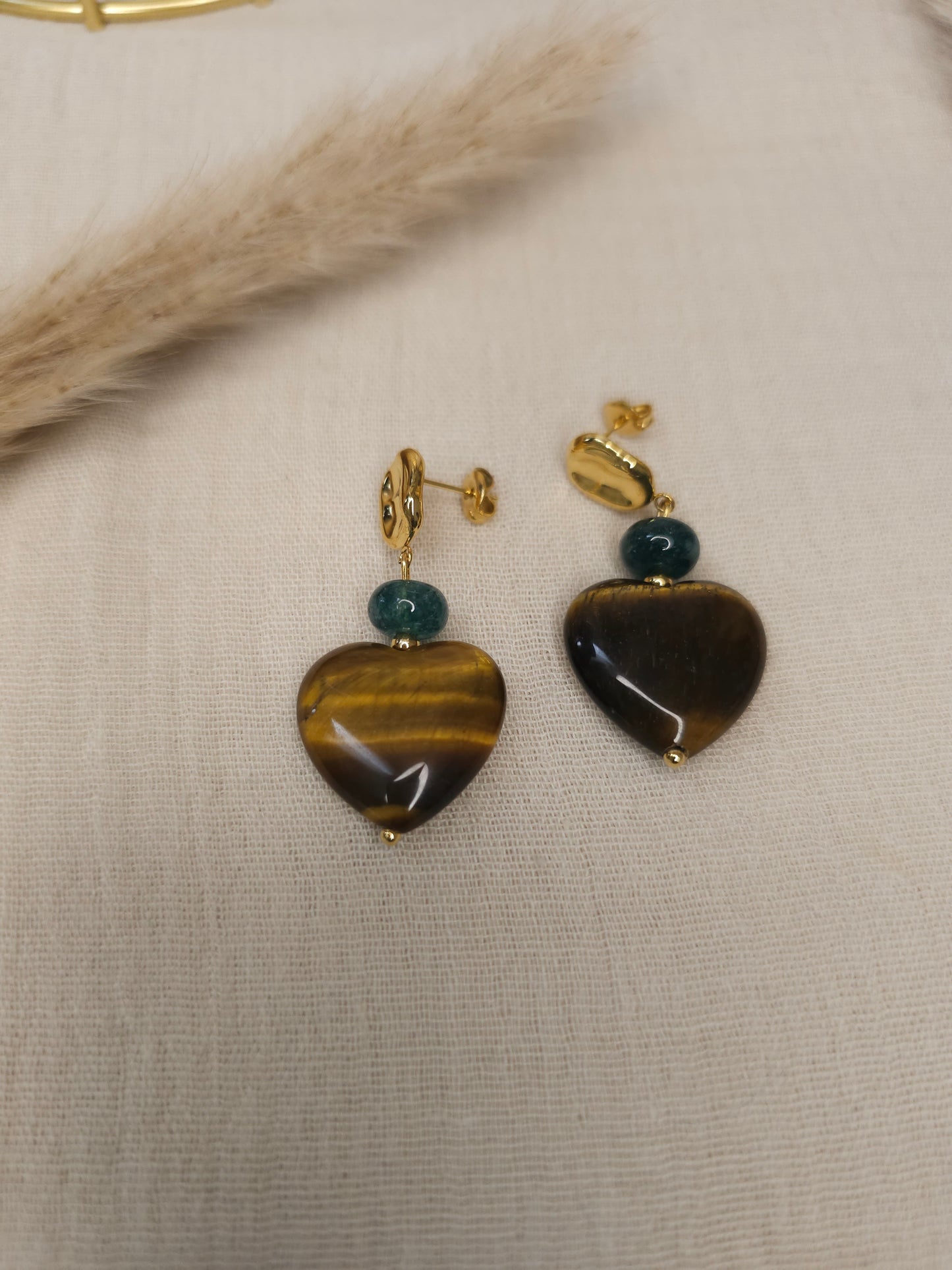 Boucles d'oreilles Coeur/Pierre naturelle