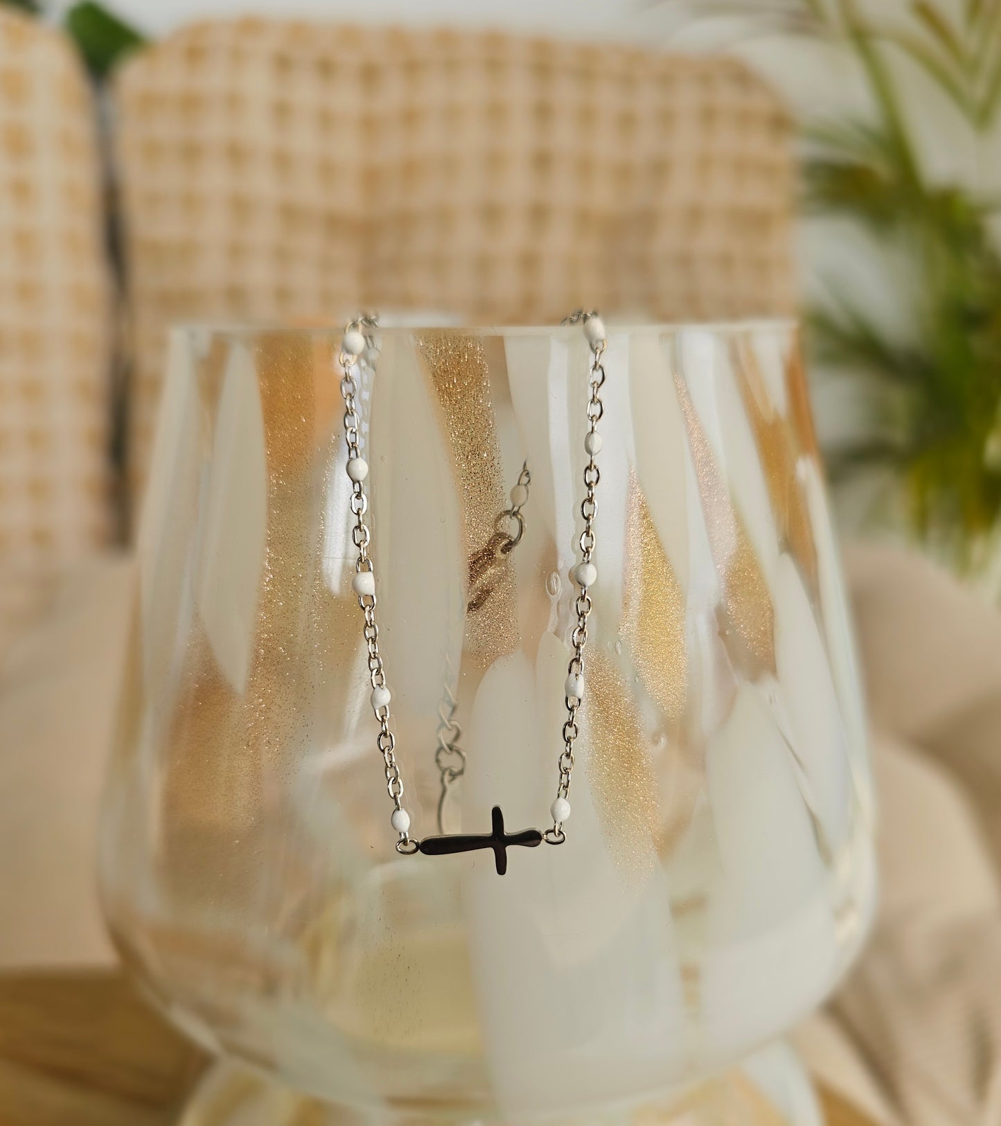 Bracelet croix blanc - Argenté