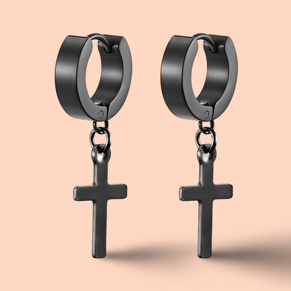 Boucles d'oreilles homme croix Noir