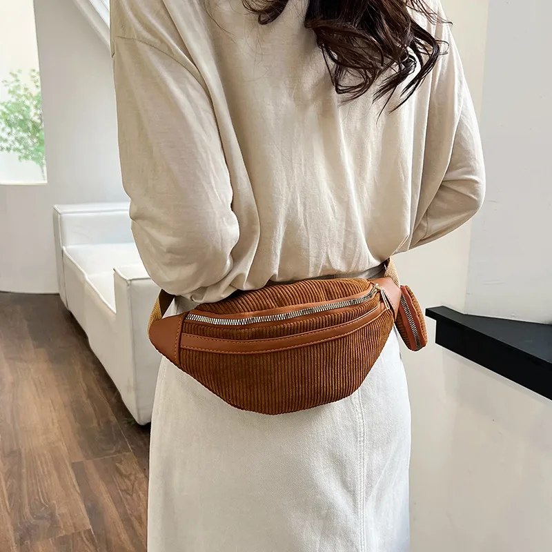 Sac banane côtelé marron
