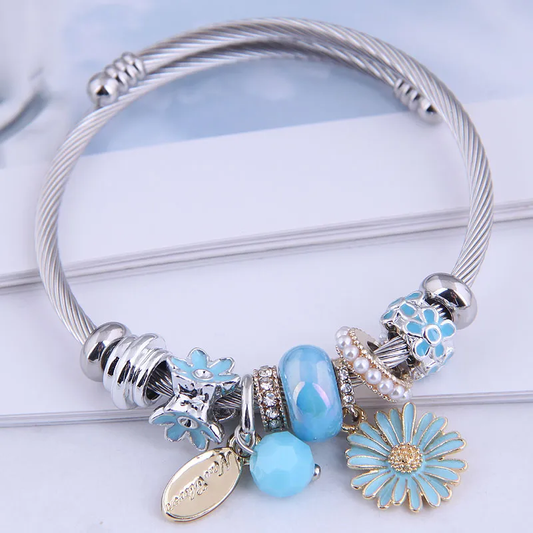 Bracelet charm's Flowers blue