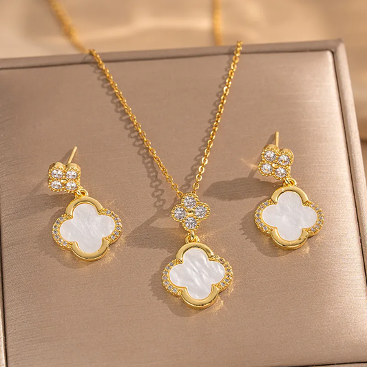 Parure trèfle Blanc strass