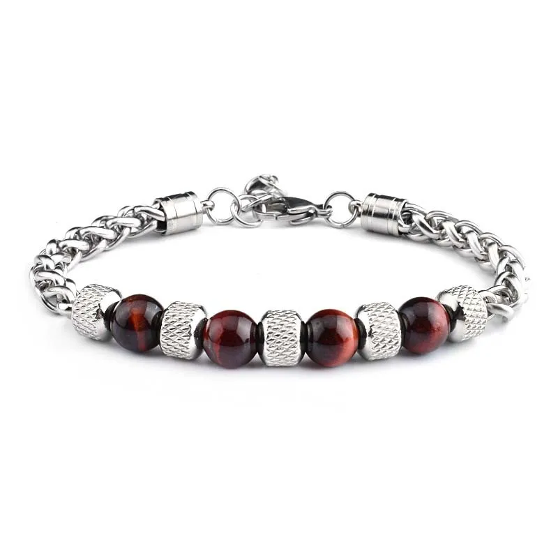 Bracelet homme argenté - Œil de tigre