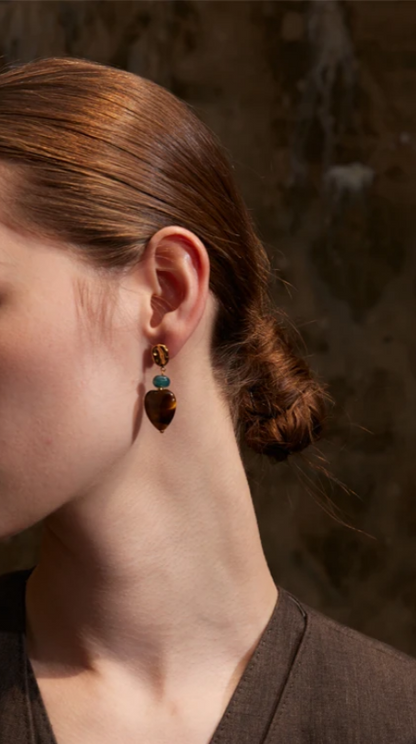 Boucles d'oreilles Coeur/Pierre naturelle