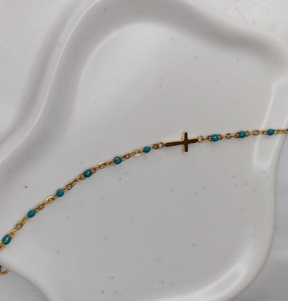 Bracelet Croix - Bleu turquoise