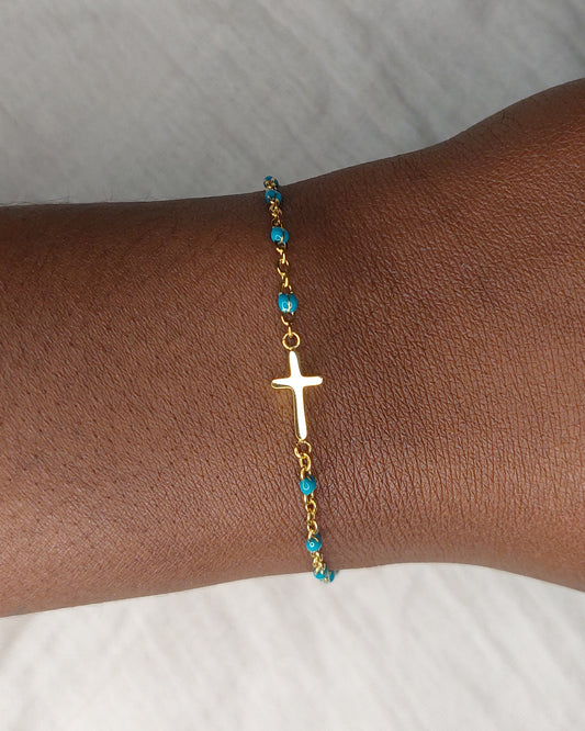 Bracelet Croix - Bleu turquoise
