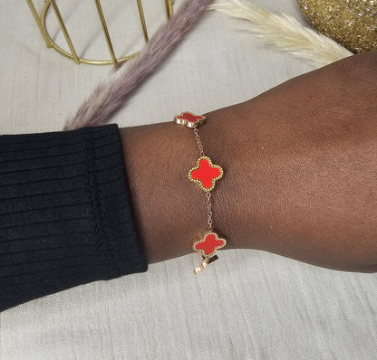 Bracelet trèfle rose gold et rouge