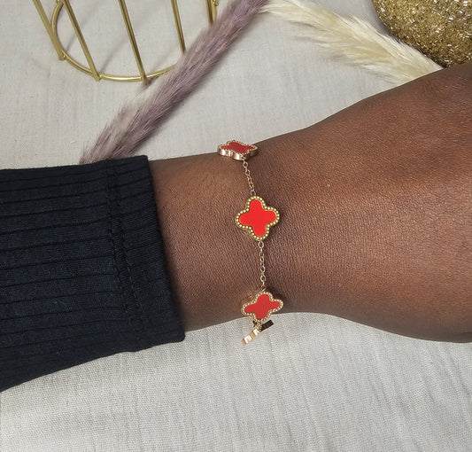 Bracelet trèfle rose gold et rouge