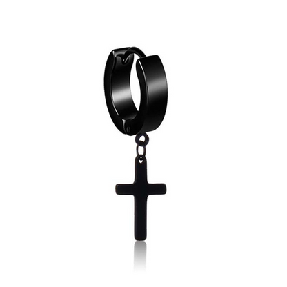 Boucles d'oreilles homme croix Noir