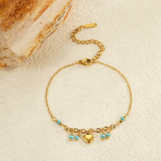 BRACELET BOHEME COEUR ET PERLE BLEU