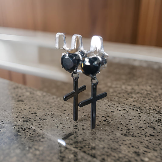 Puces d'oreilles homme croix Noir