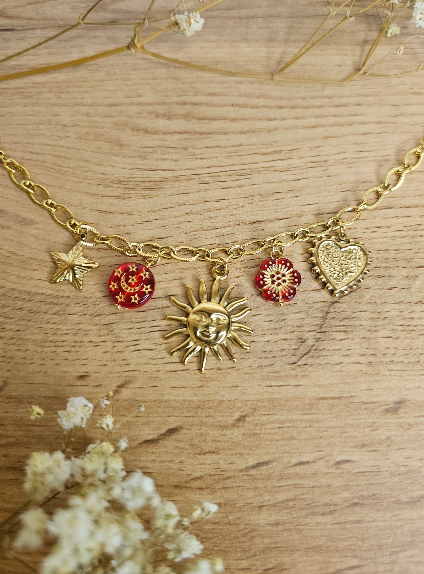Bracelet à breloque Soleil et Floral