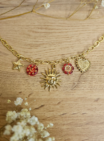 Bracelet à breloque Soleil et Floral