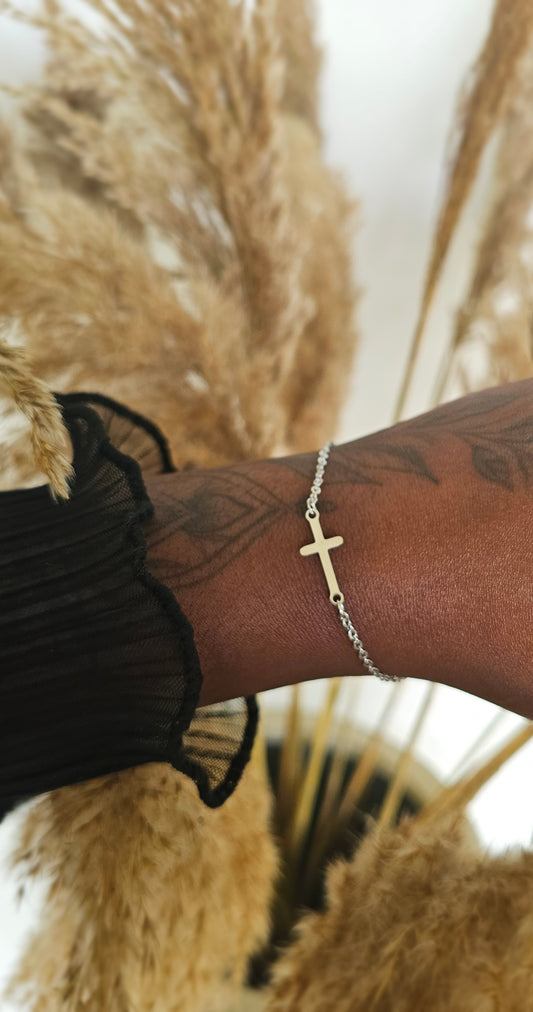 Bracelet acier croix - Argenté