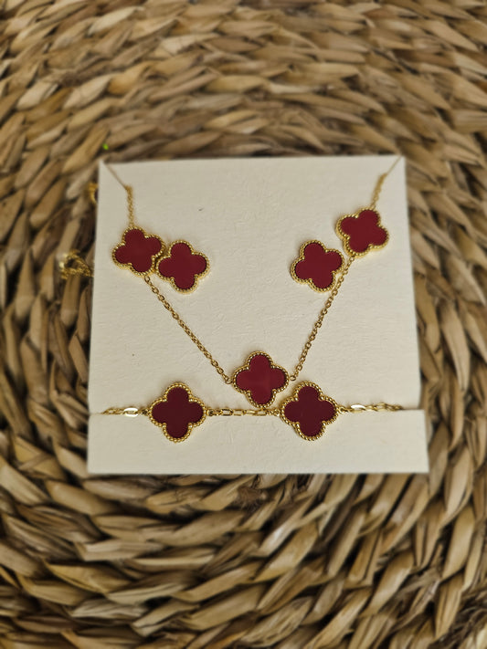 Parure trèfle rouge