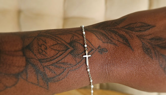 Bracelet croix blanc - Argenté