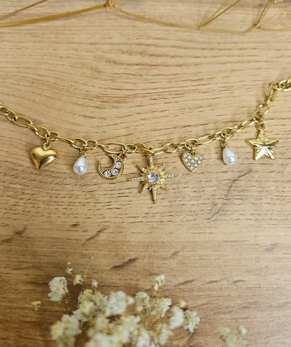 Bracelet à breloque Astre et Coeur