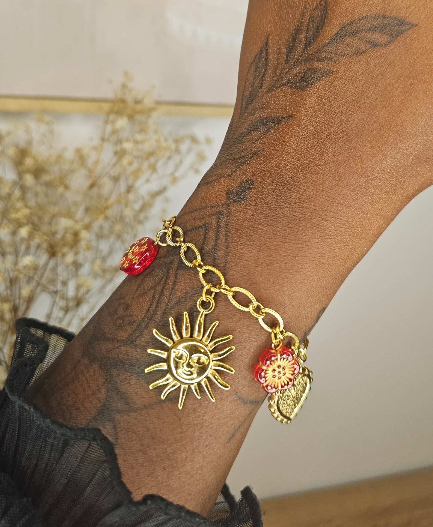 Bracelet à breloque Soleil et Floral