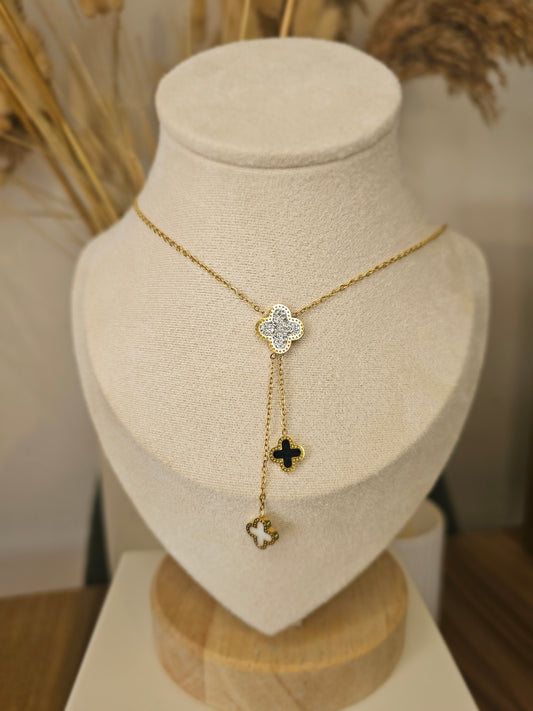 Collier Trèfle strass pendant