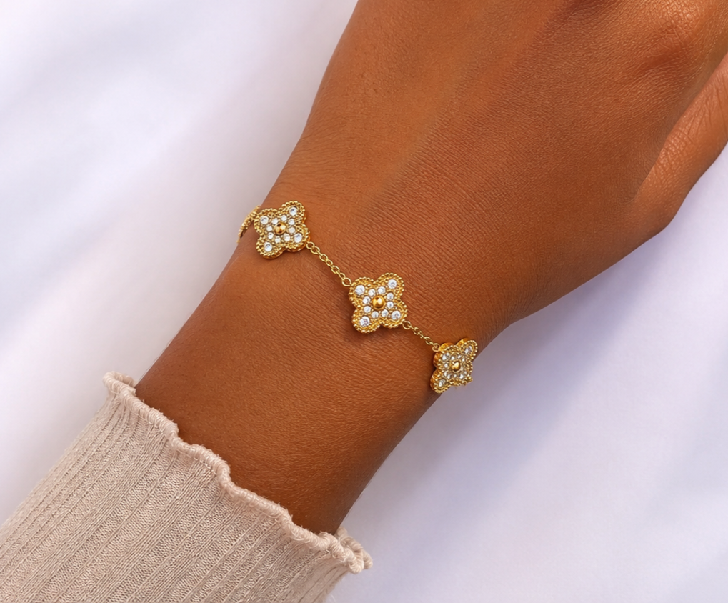 Bracelet trèfle doré & strass
