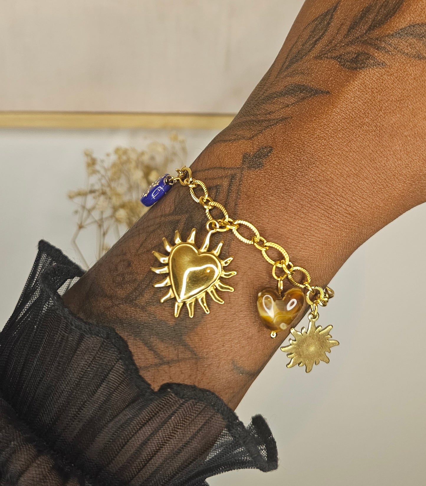 Bracelet à breloque Floral et cœur