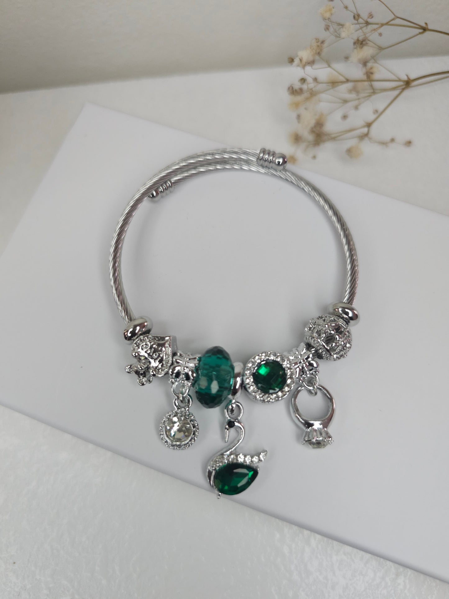 Bracelet charm's Green&Silver