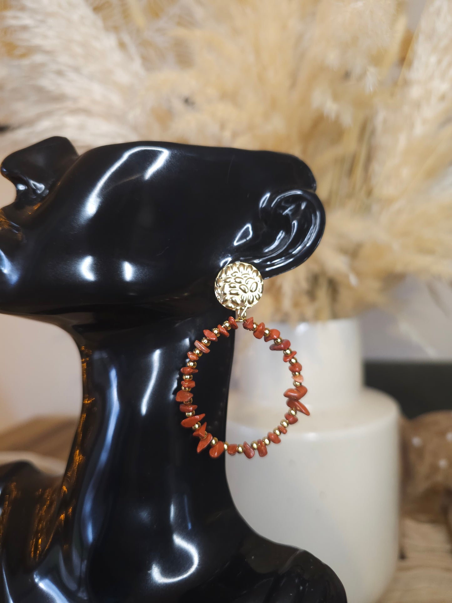 Boucles d'oreilles Jaspe Rouge