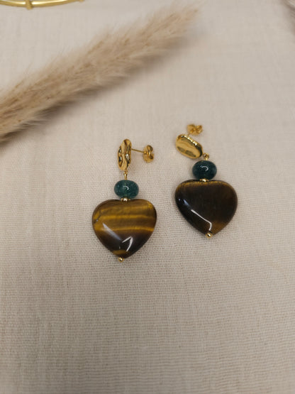 Boucles d'oreilles Coeur/Pierre naturelle