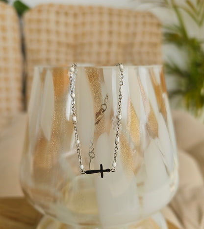Bracelet croix blanc - Argenté